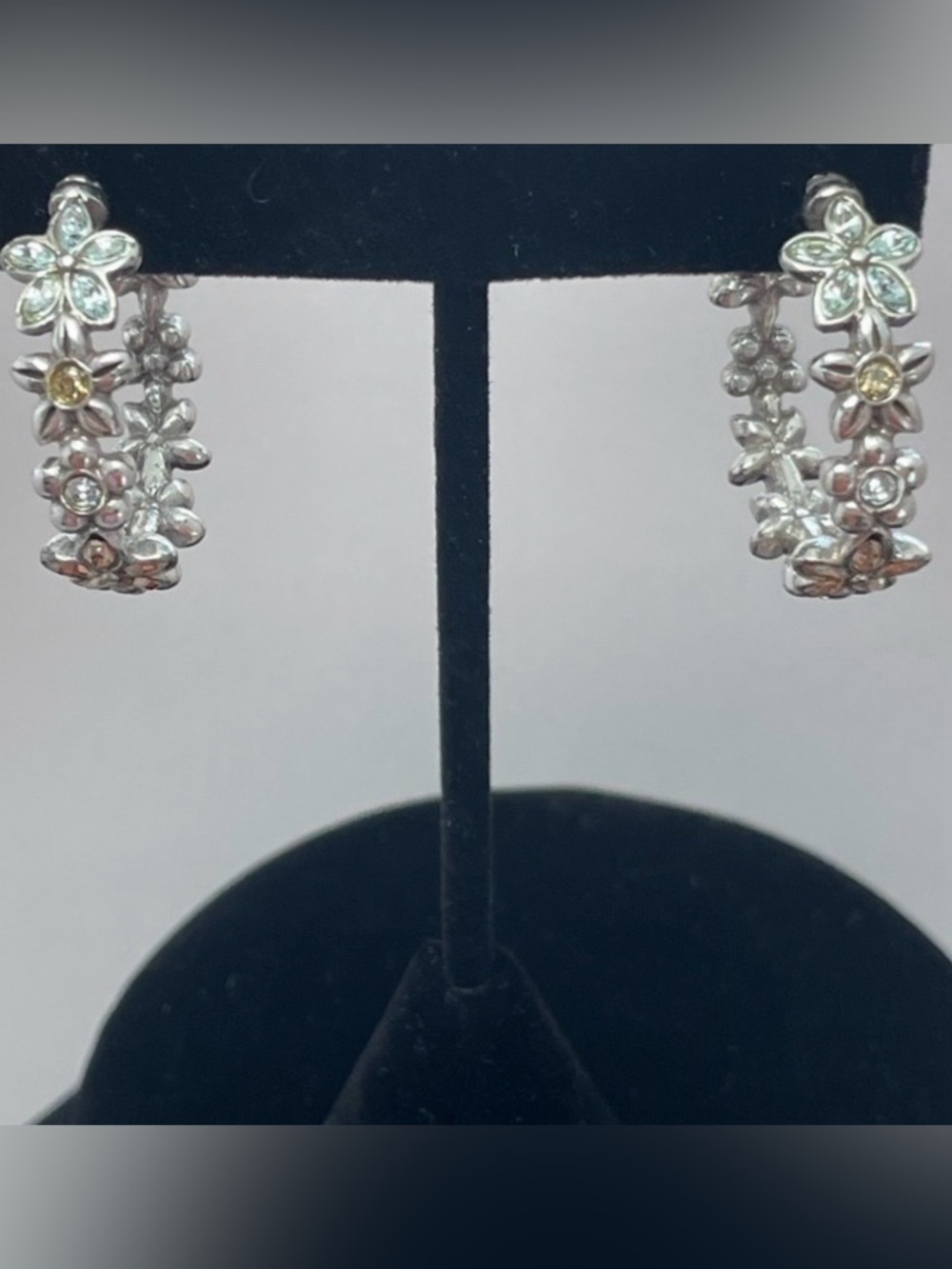 🆕💎 RARE Brighton SWAROVSKI CRYSTAL & SLVR Lg Hoop Earrings!